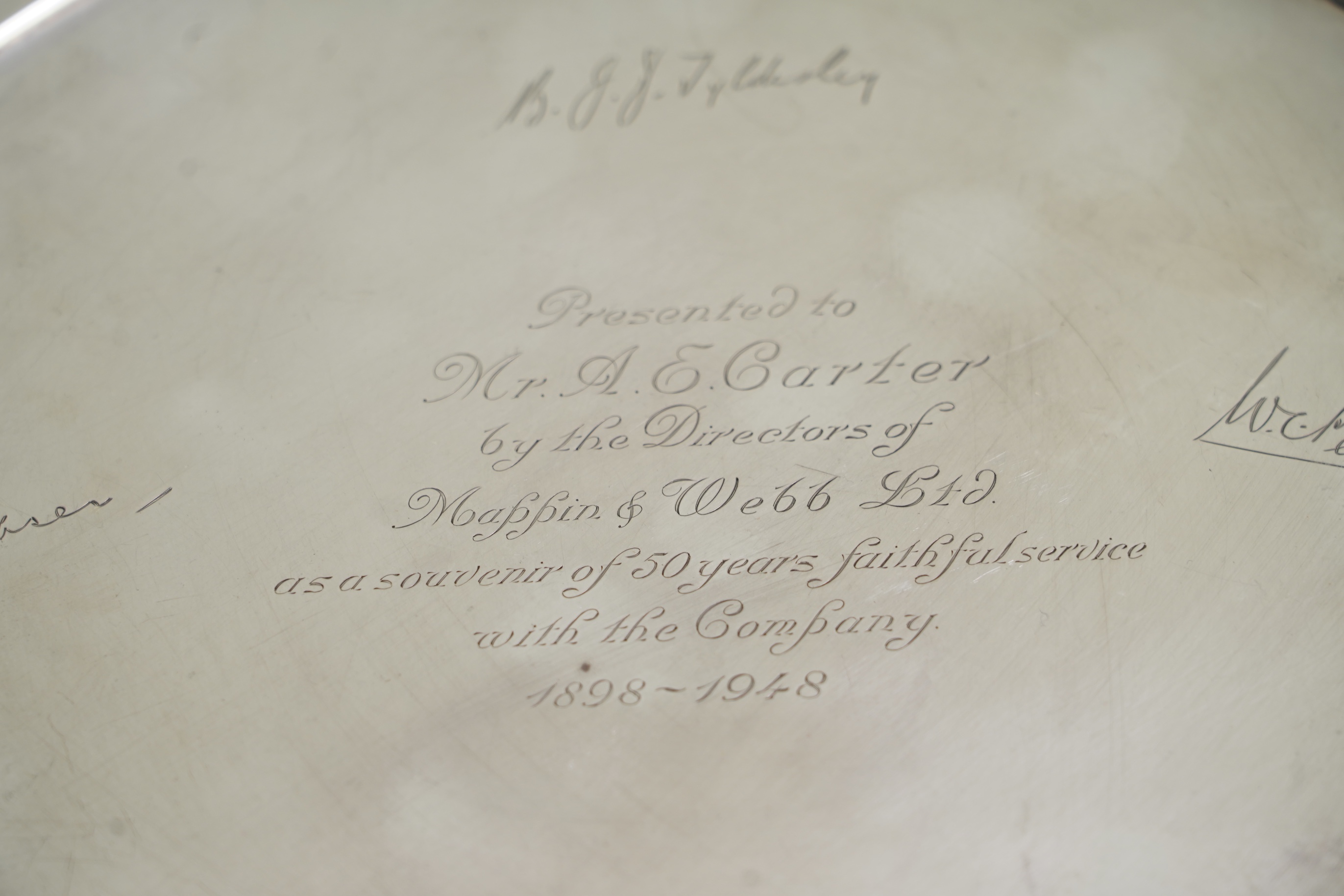 A George VI silver presentation salver, by Mappin & Webb